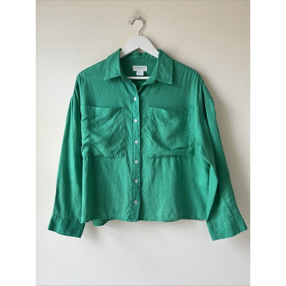 Cynthia Rowley Womens Relaxed Boxy Button Down Linen Shirt Dual Pockets Size M